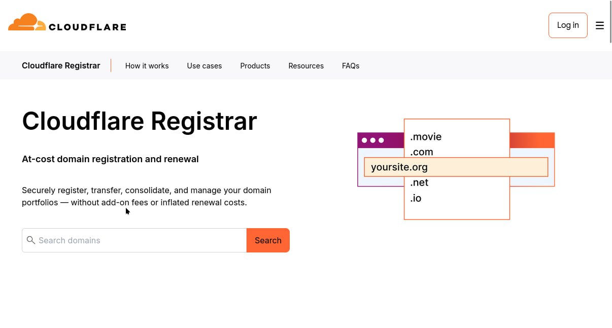 Halaman utama Cloudflare Registrar